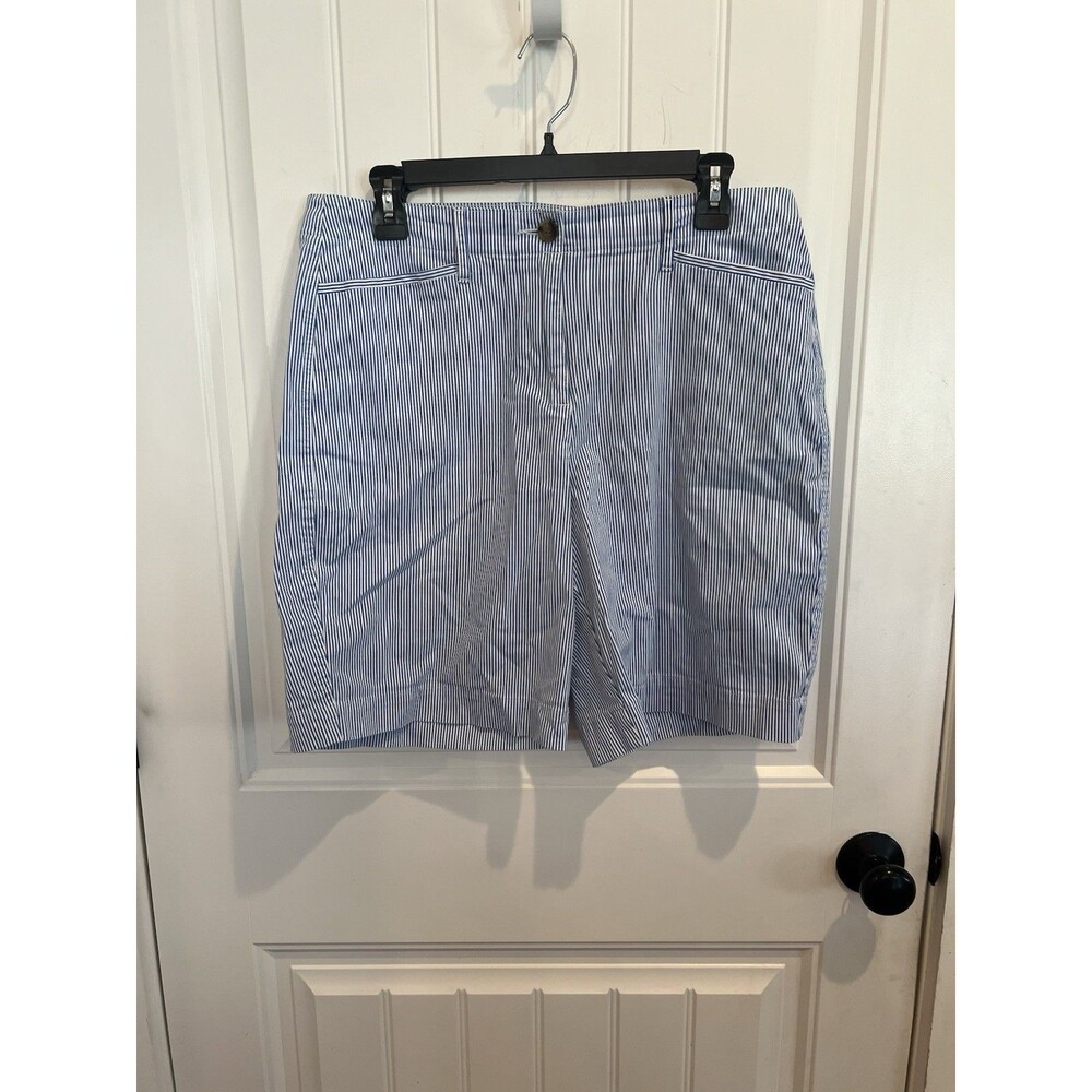 Kim Rogers Women’s Blue White Stripe Shorts Size 10 Cotton Stretch